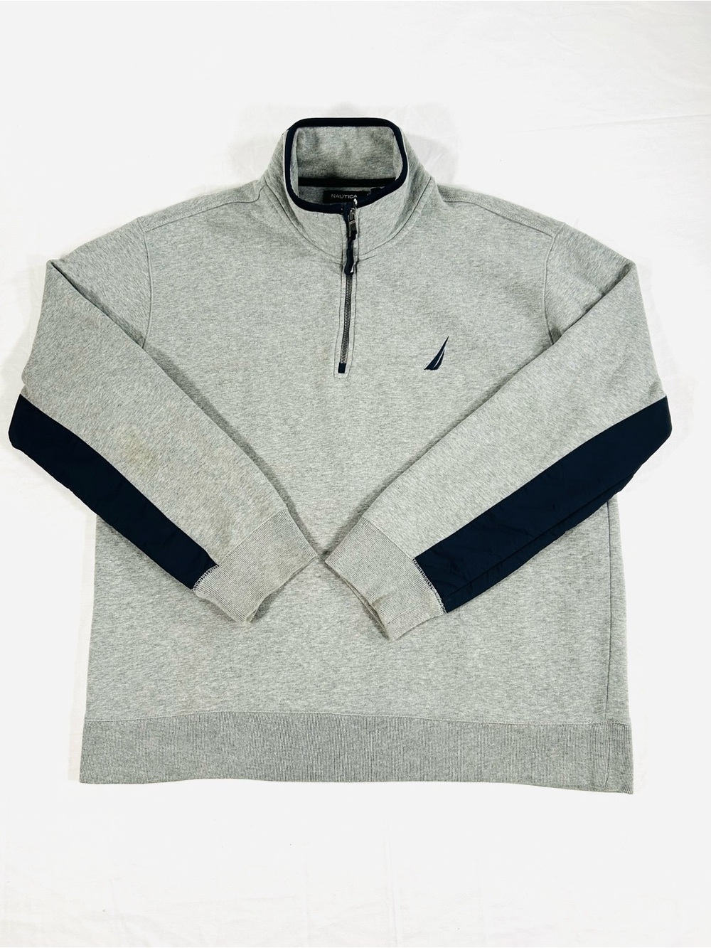 Nautica Grey & Navy Quarter Zip Pullover Sweatshirt